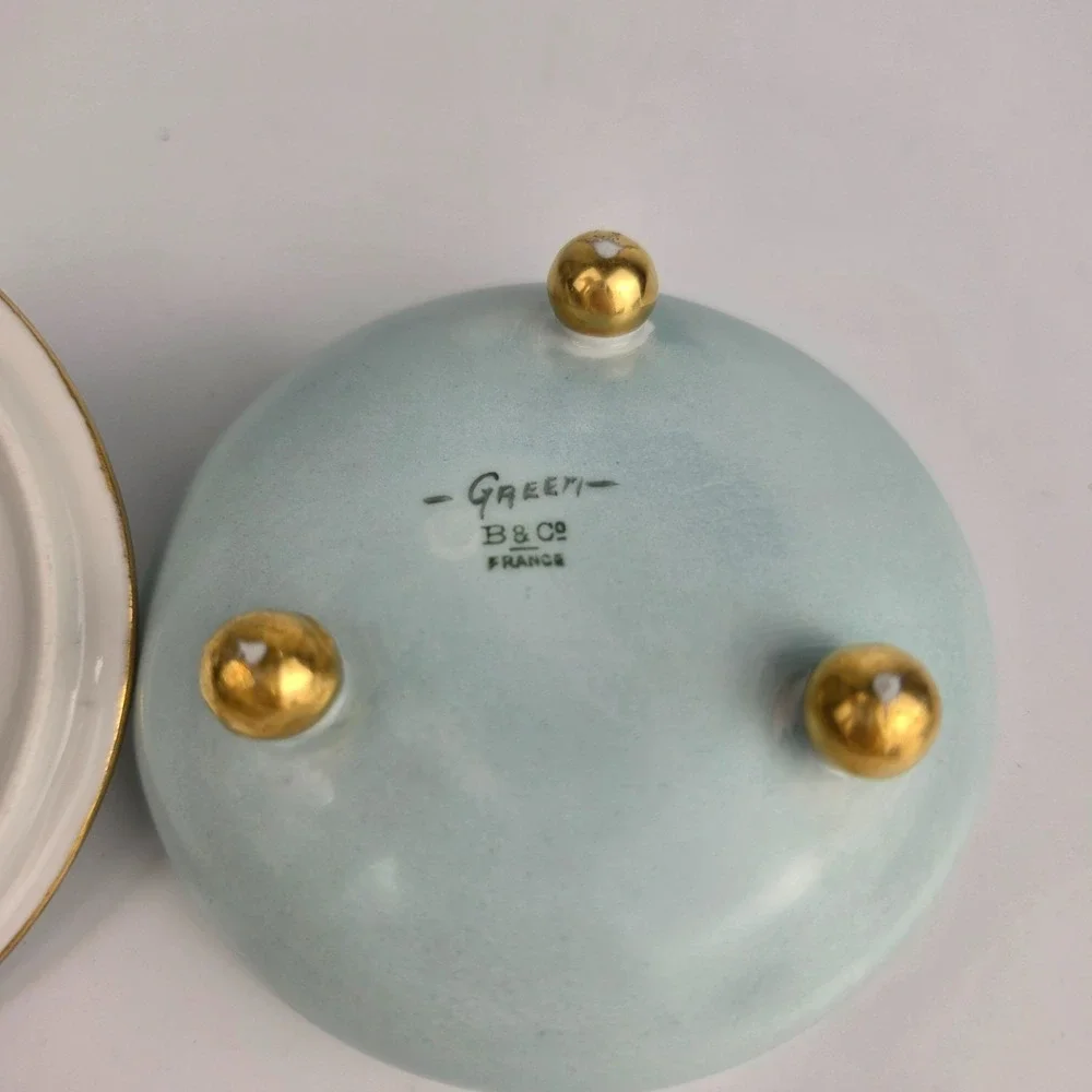 Antique Limoges B&Co France Vanity Set Tray Hair Receiver Forget Me Not Gold